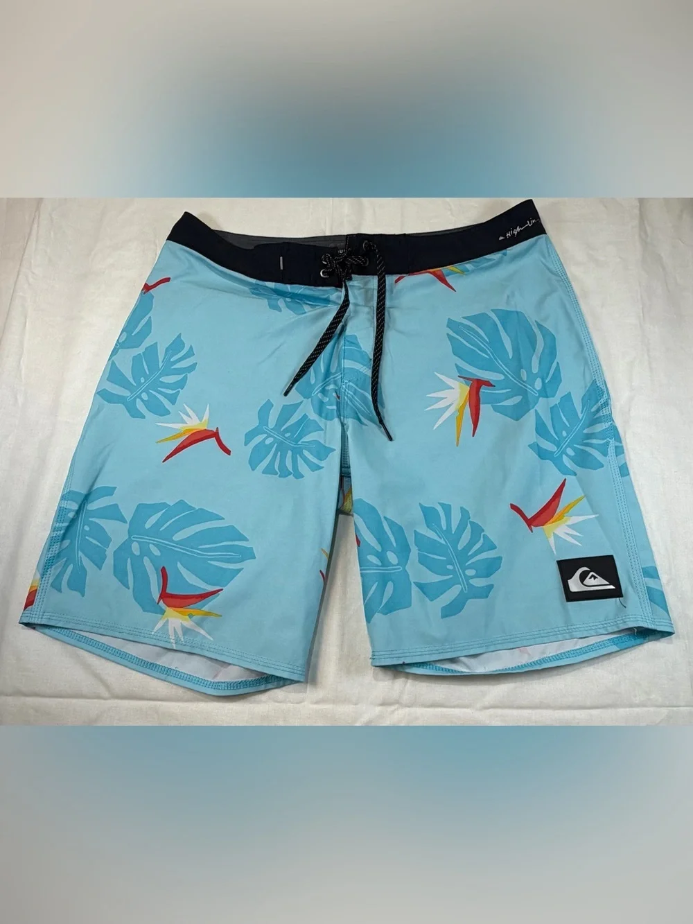 Quiksilver Light Blue Tropical Birds of Paradise Print Swim Board Shorts